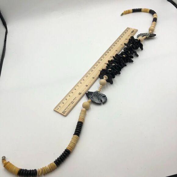 Fish Sea Life Beaded Women's Statement Necklace Nautical Wood Fashion Jewelry - Picture 7 of 8